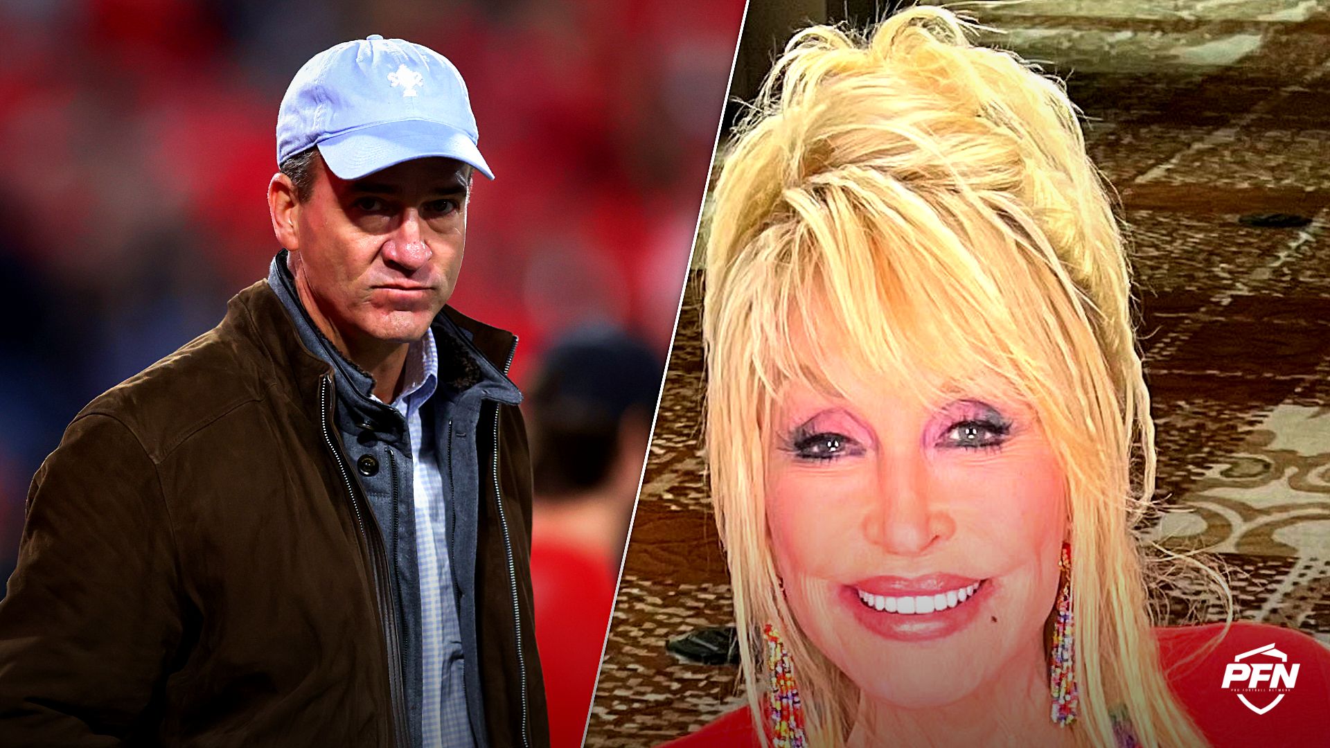 Former NFL player Peyton Manning and Late American musician Dolly Parton.
