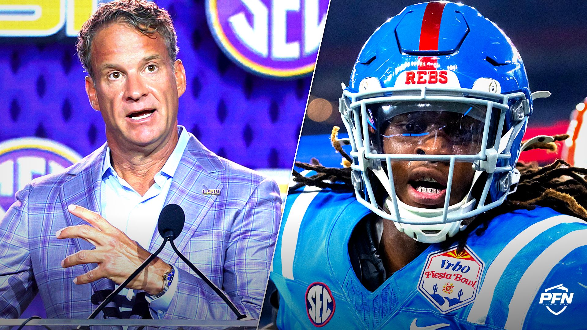 LSU Tigers head coach Lane Kiffin and Ex-NFL tight end Dae’Quan Wright.