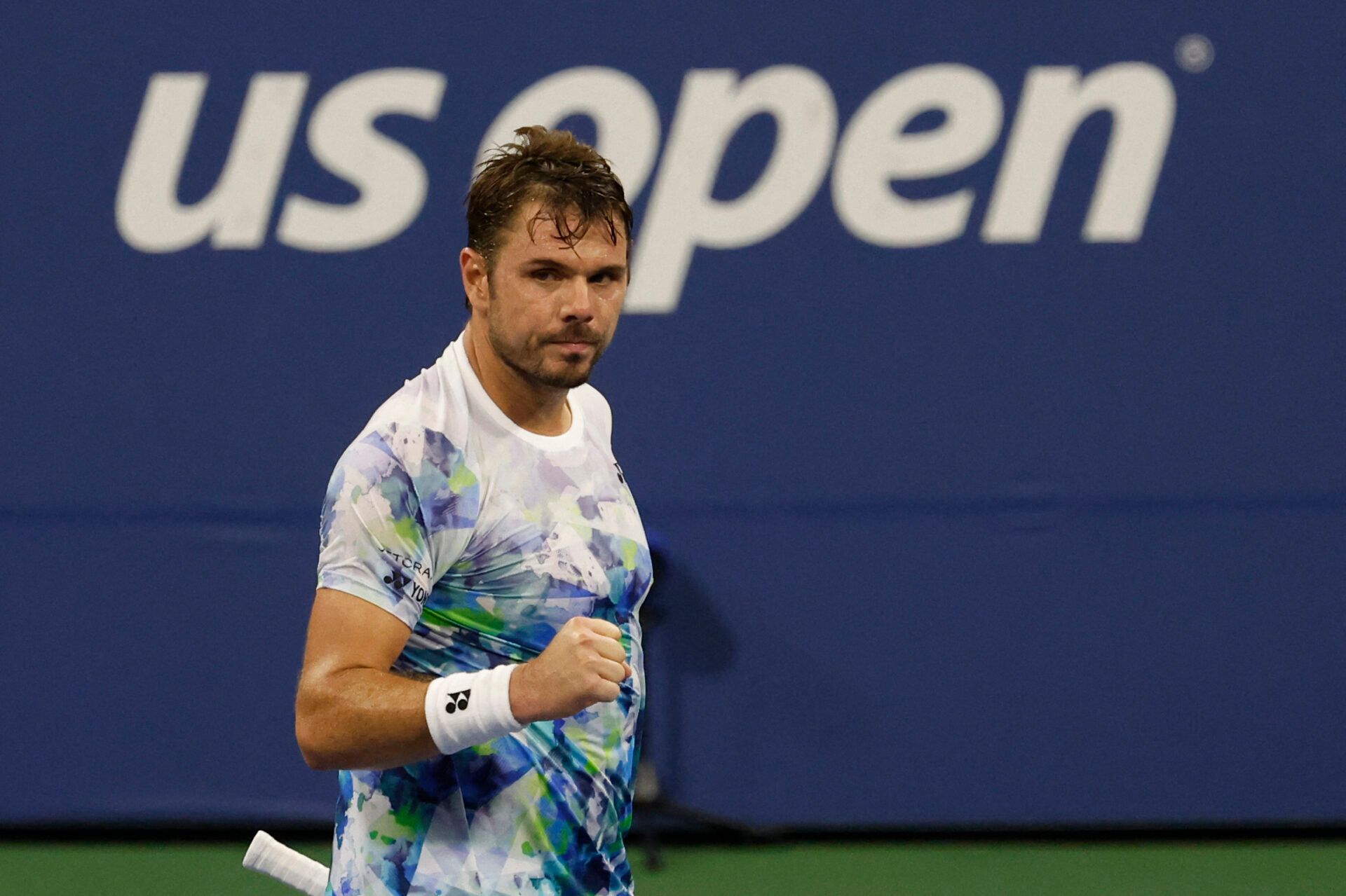 Stan Wawrinka of Switzerland reacts after winning a point against Yoshihito Nishioka of Japan (not pictured) on day two of the 2023 U.S. Open tennis tournament at USTA Billie Jean King National Tennis Center.