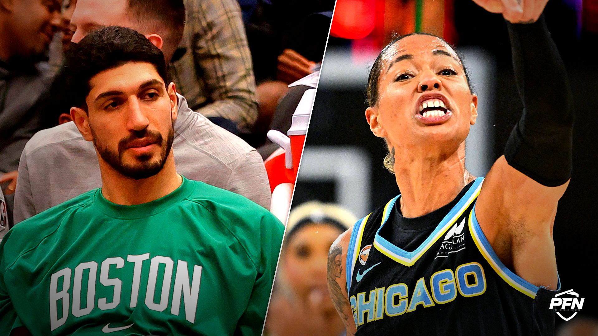Collage featuring BASKETBALL-NBA-WAS-BOS/ and BASKETBALL-WNBA-CHI-IND/.
USA TODAY Sports / IMAGN IMAGES via Reuters Connect