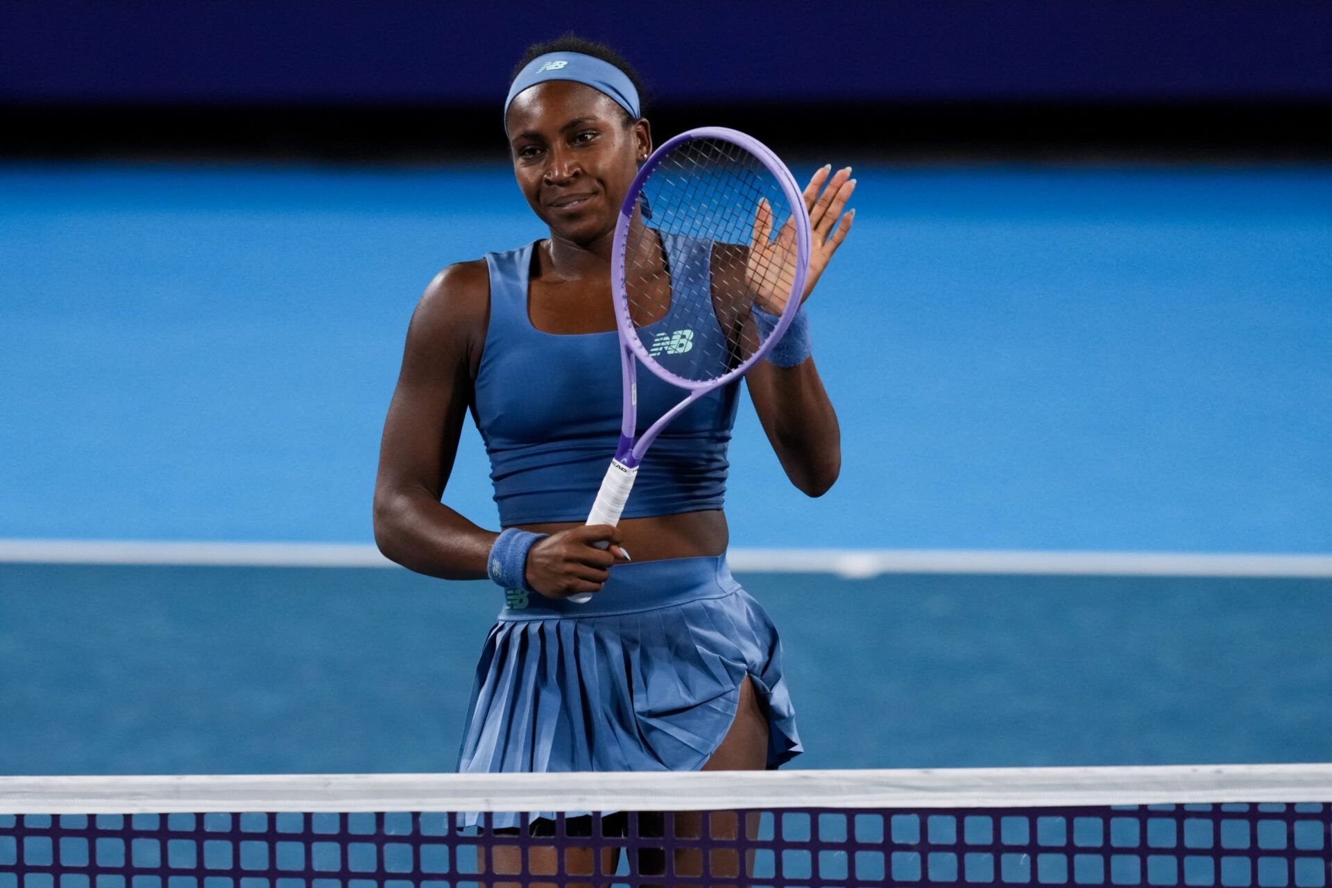 Coco Gauff (USA) reacts after returning a shot against Marta Kostyuk (UKR) during the Cincinnati Open at Lindner Family Tennis Center.