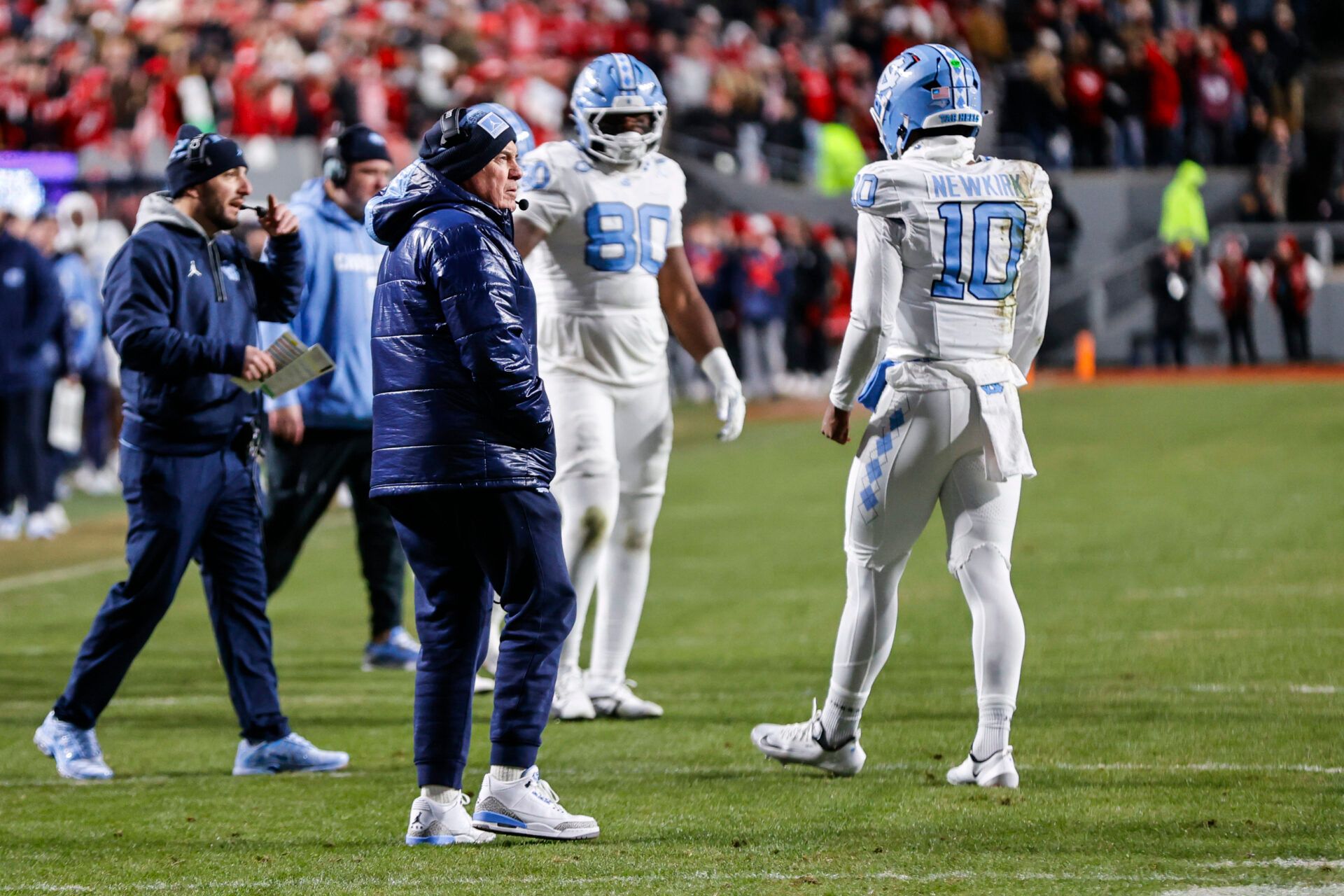 North Carolina Tar Heels head coach Bill Belichick on the sideline during the second half of the game against NC State Wolfpack at Carter-Finley Stadium.