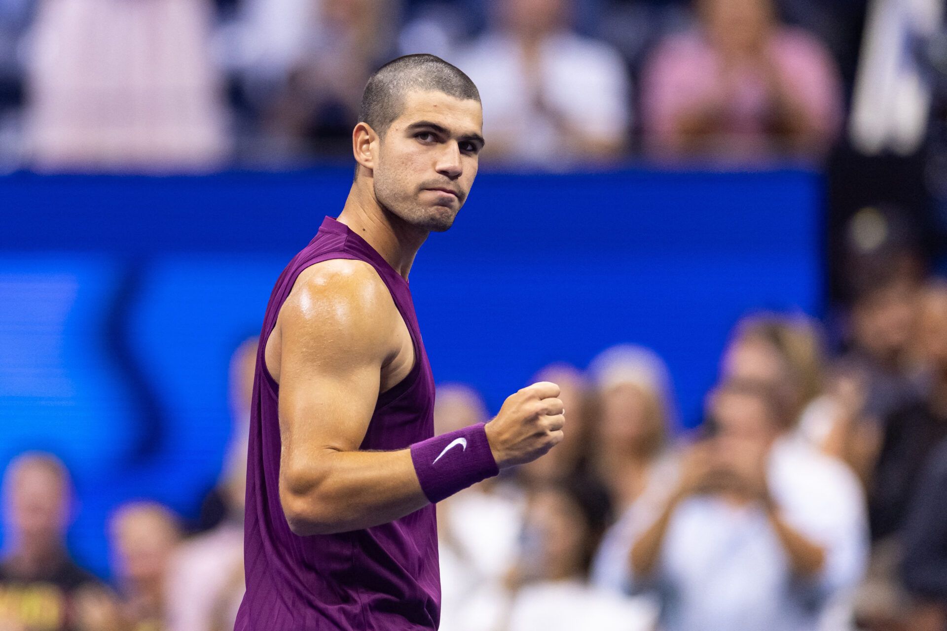Carlos Alcaraz of Spain celebrates after his victory over Mattia Bellucci of Italy in the second round of the men’s singles at the US Open at Arthur Ashe Stadium in Billie Jean King National Tennis Center.