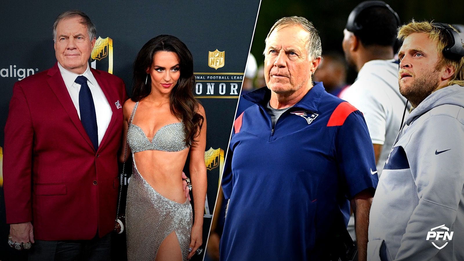 Bill Belichick, Jordon Hudson, Steve Belichick, source: USA TODAY Sports via Reuters Con / USA TODAY Sports