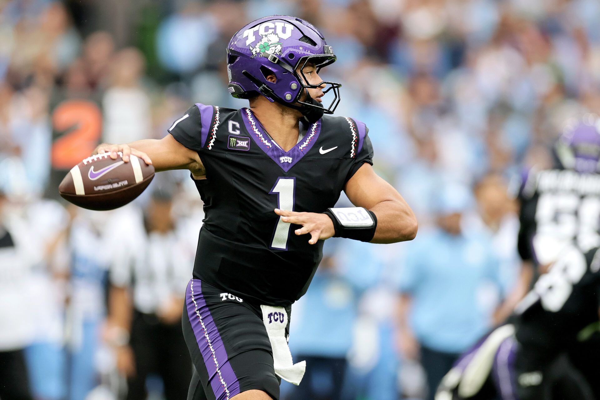 TCU Horned Frogs quarterback Jaden Craig (1) passes against the North Carolina Tar heels in the first half at Aviva Stadium.