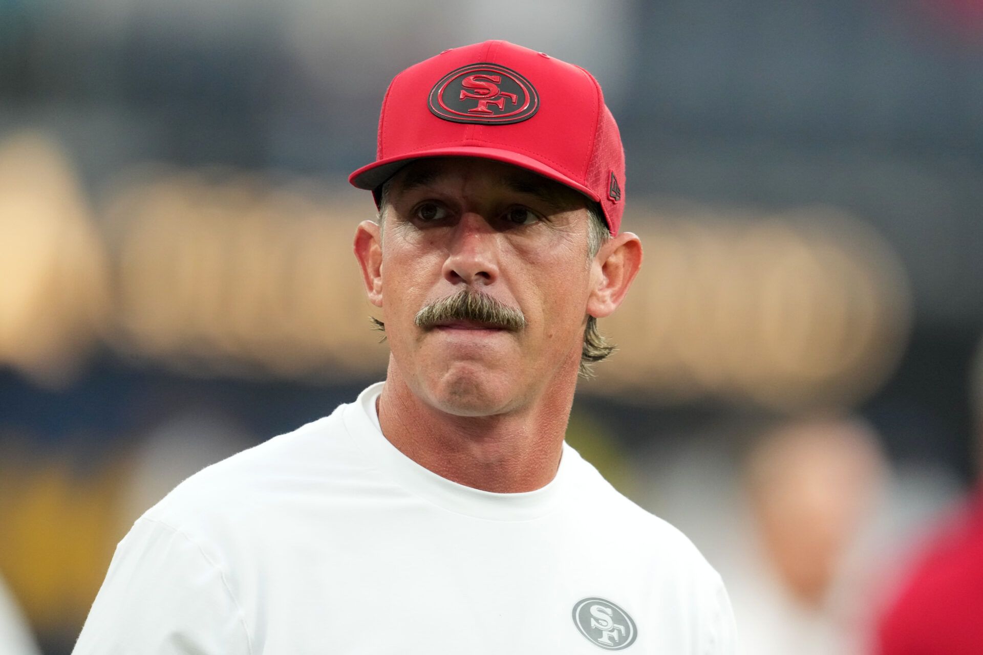 San Francisco 49ers head coach Kyle Shanahan watches during the game against the Los Angeles Chargers at SoFi Stadium.