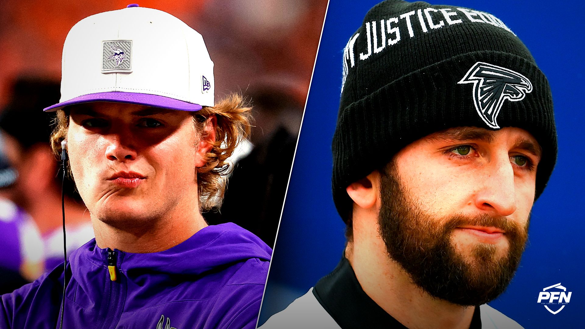Minnesota Vikings quarterback J.J. McCarthy and former quarterback Josh Rosen.