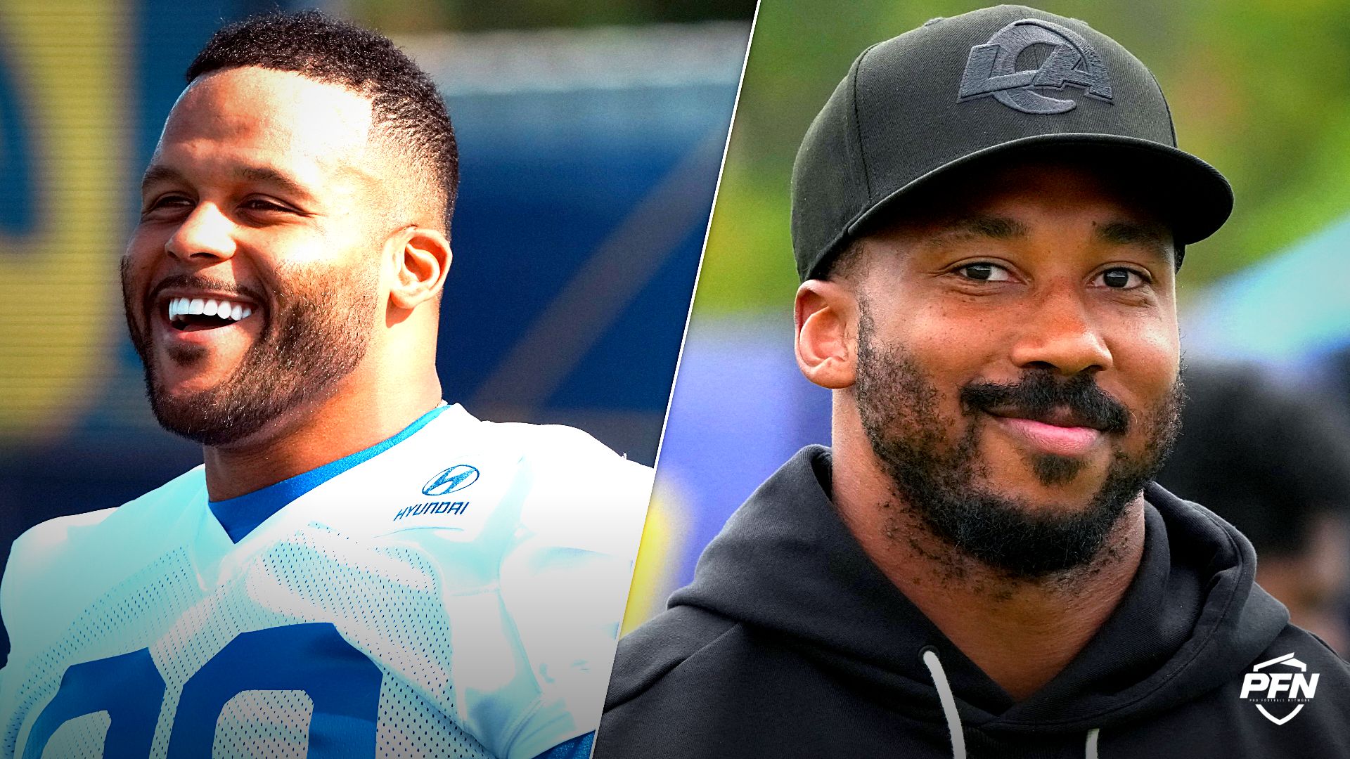 Los Angeles Rams defensive end Aaron Donald and Myles Garrett.