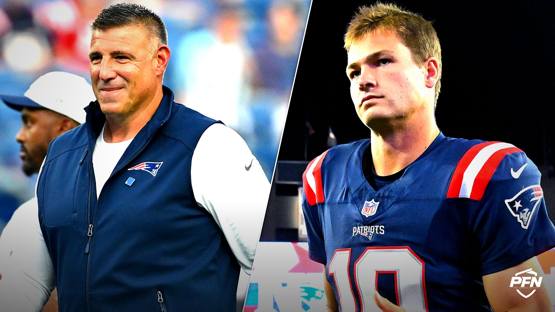 New England Patriots head coach Mike Vrabel and quarterback Drake Maye.