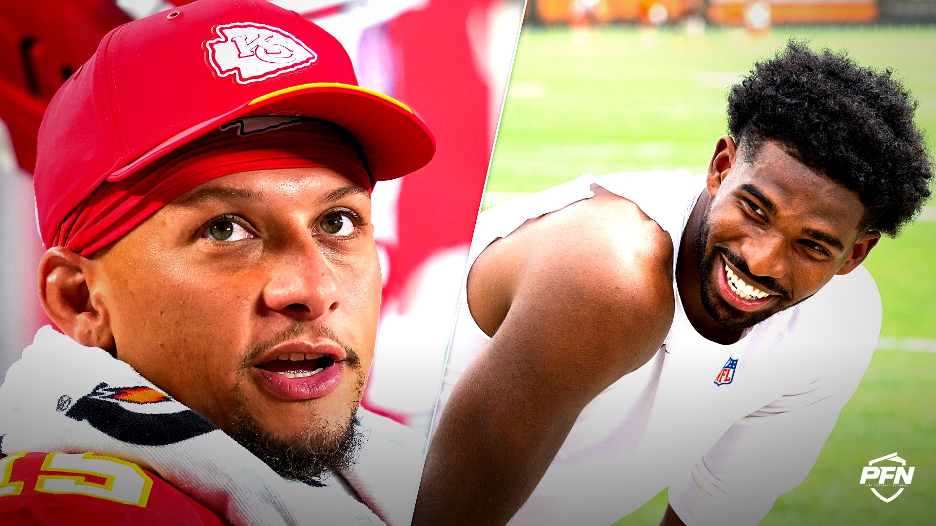 Kansas City Chiefs quarterback Patrick Mahomes and Cleveland Browns quarterback Shedeur Sanders.
