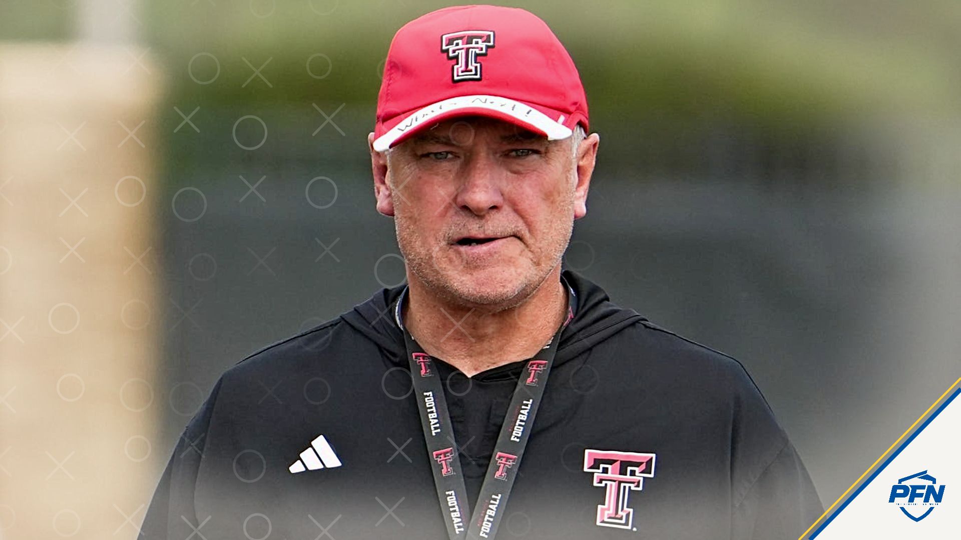 Texas Tech head coach Joey McGuire walks the field during football practice, Tuesday, Aug. 11, 2026, at the Womble Football Center.