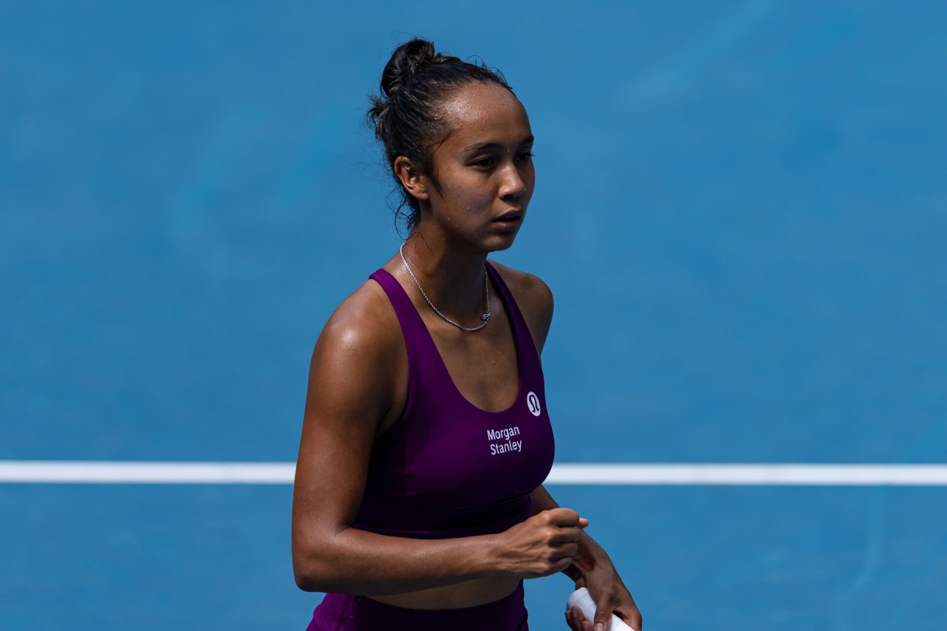Leylah Fernandez of Canada in action against Janice Tjen of Indonesia in the first round of the women’s singles at the Australian Open at ANZ Arena in Melbourne Park.