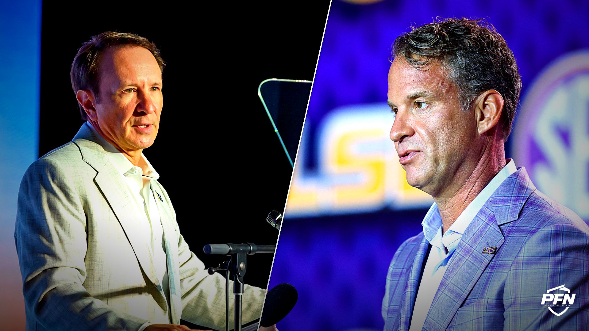 Louisiana Gov Jeff Landry and LSU Tigers head coach Lane Kiffin.