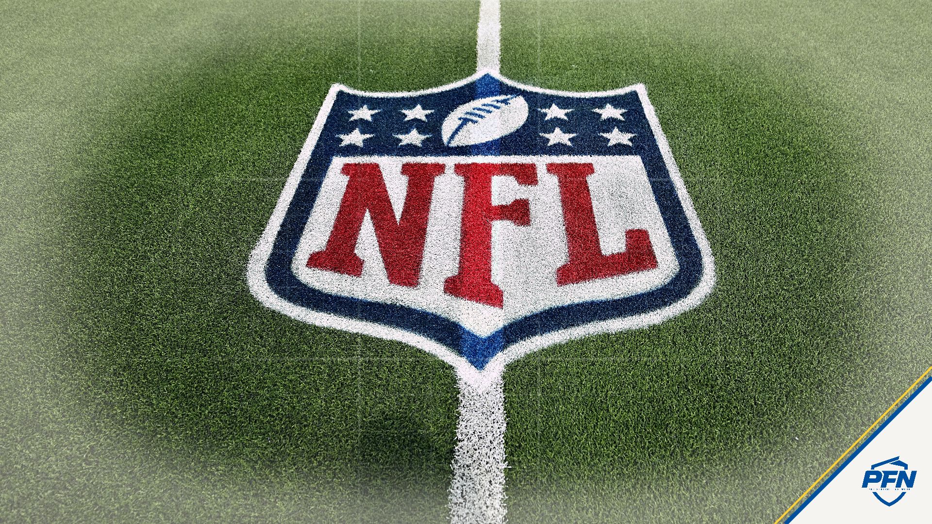 The NFL shield logo on the field at SoFi Stadium.