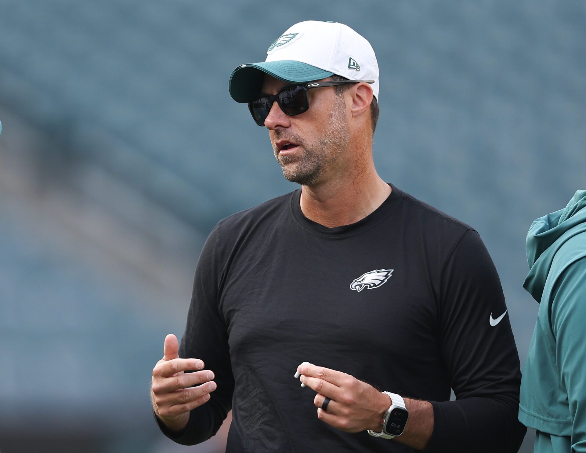 Philadelphia Eagles offensive coordinator Kevin Patullo before a game against the Cincinnati Bengals at Lincoln Financial Field.