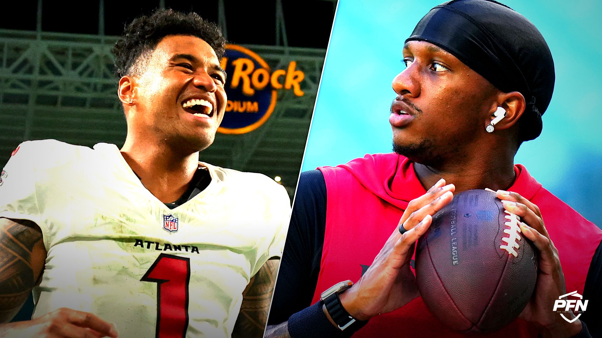 Atlanta Falcons quarterback Tua Tagovailoa and Michael Penix Jr.