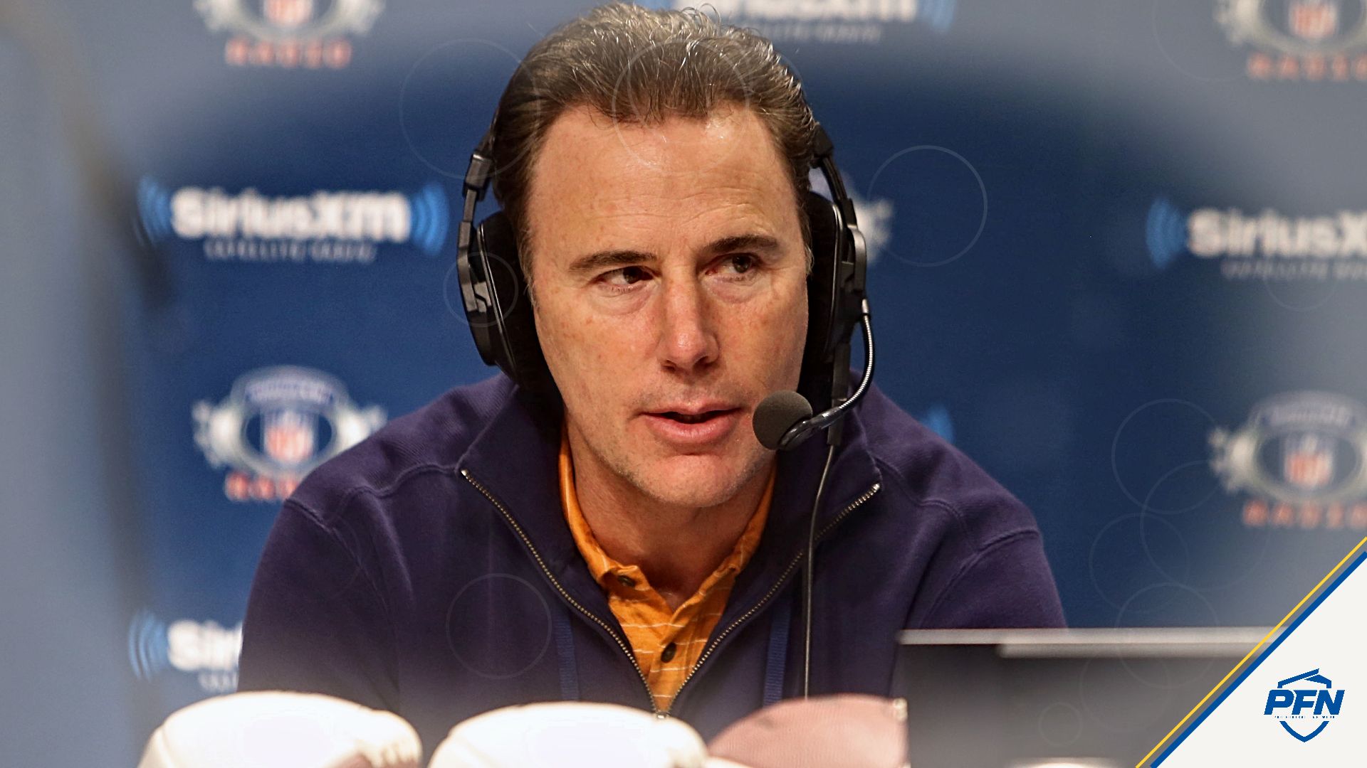 NFL former quarterback Rich Gannon speaks on Sirius XM on radio row in preparation for Super Bowl XLVIII at the Sheraton Times Square.