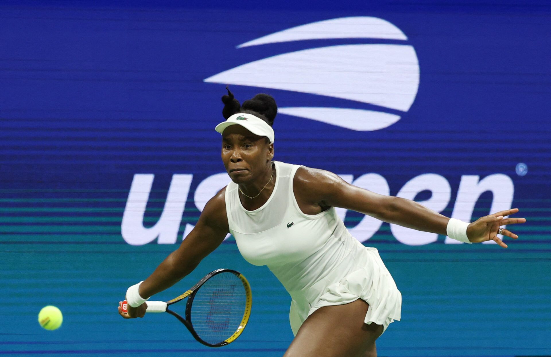 Venus Williams of the U.S. in action during her first round match against Sofia Kenin of the U.S.