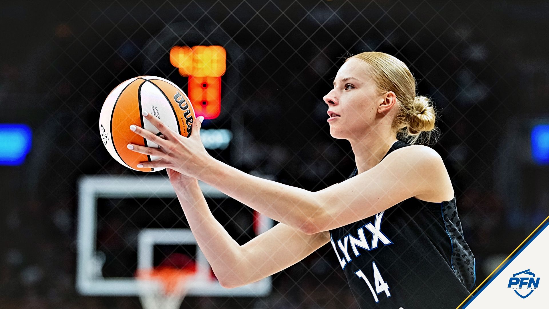 Minnesota Lynx forward Dorka Juhasz (14) sets to shoot against the Toronto Tempo at Scotiabank Arena.