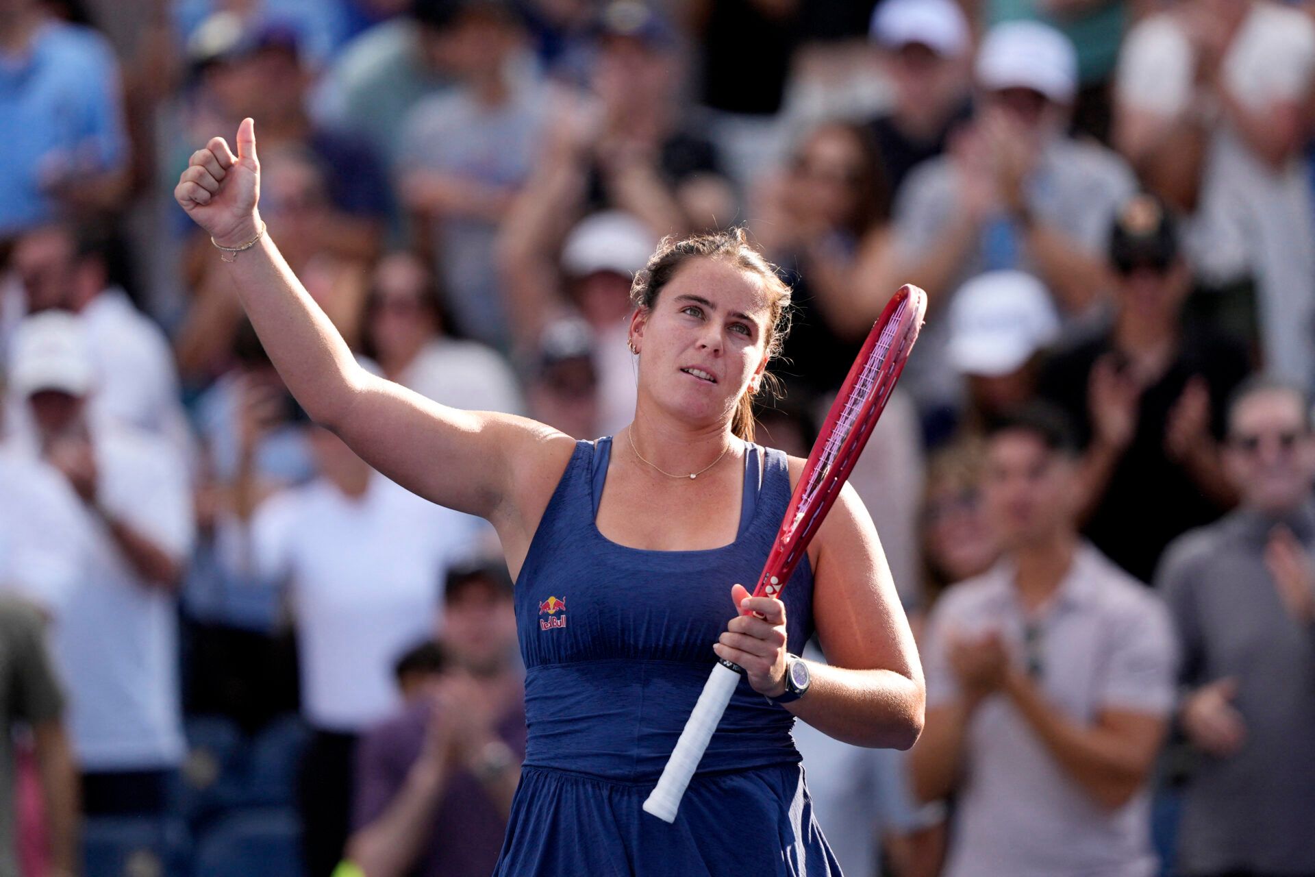 Tennis - U.S. Open - Flushing Meadows, New York, United States - September 4, 2026 Emma Navarro of the U.S. celebrates winning her third round match against Czech Republic's Karolina Muchova REUTERS/Eduardo Munoz