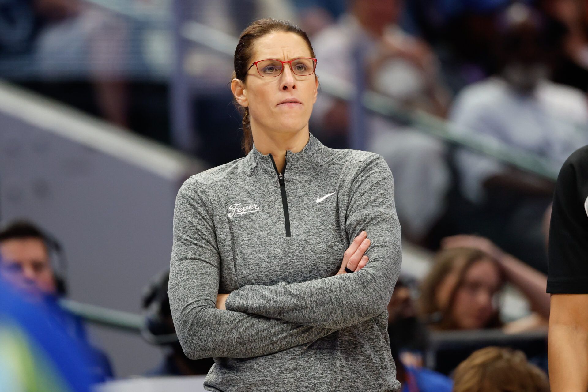 Indiana Fever head coach Stephanie White looks on during the second half against the Dallas Wings at American Airlines Center.