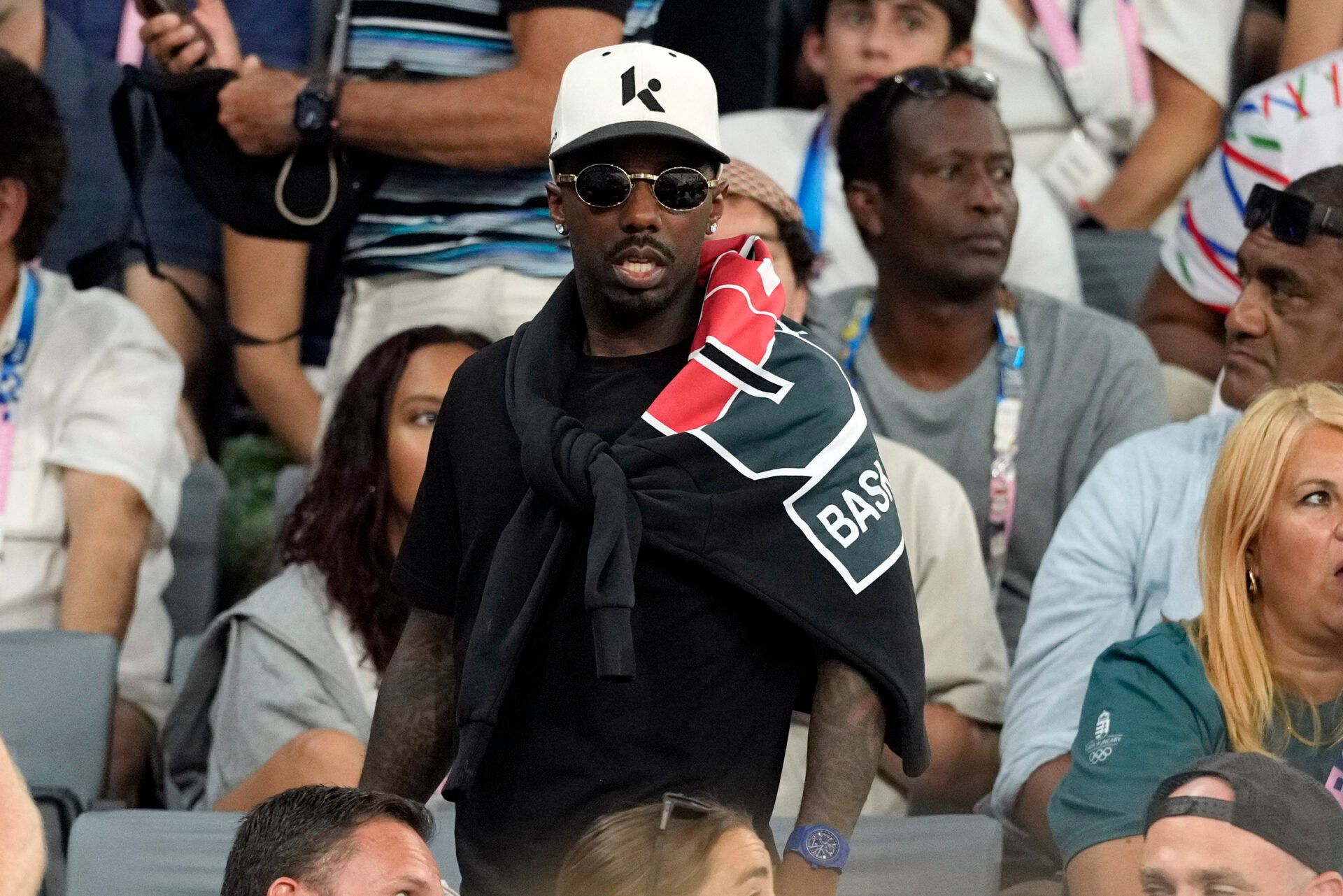 Sports agent Rich Paul looks on in the second half of the men’s basketball quarterfinal game between the United States and Brazil during the Paris 2024 Olympic Summer Games at Accor Arena.