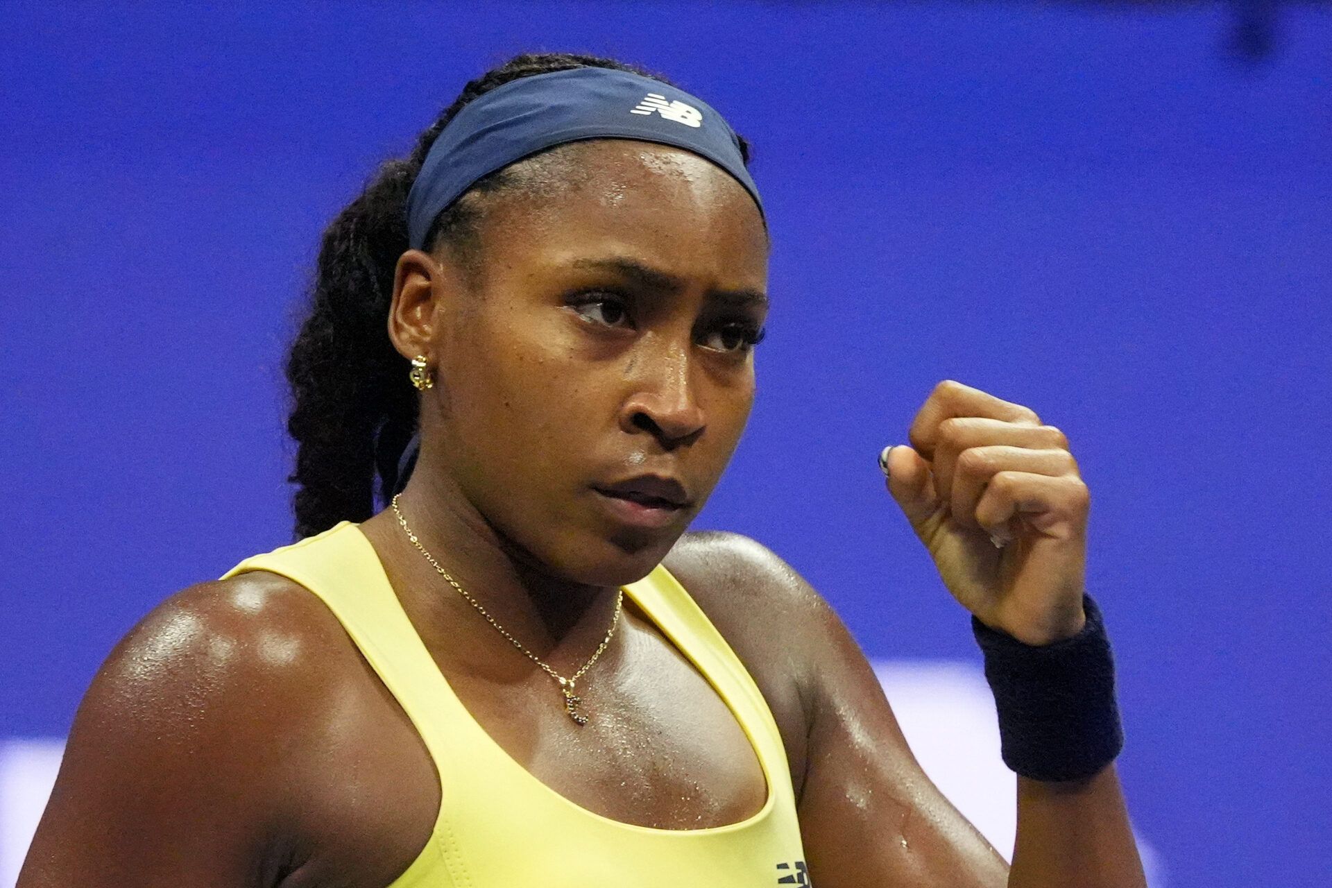 Coco Gauff of the U.S. reacts during her second round match against Spain's Paula Badosa.