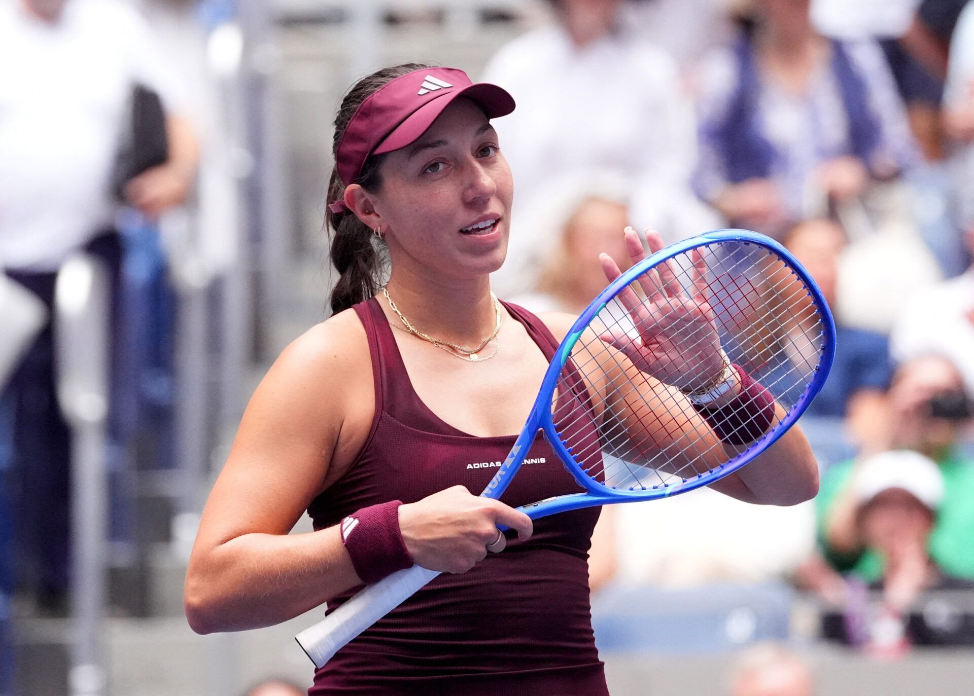 Jessica Pegula of the U.S. celebrates after winning her second round match against Sofia Kenin of the U.S.