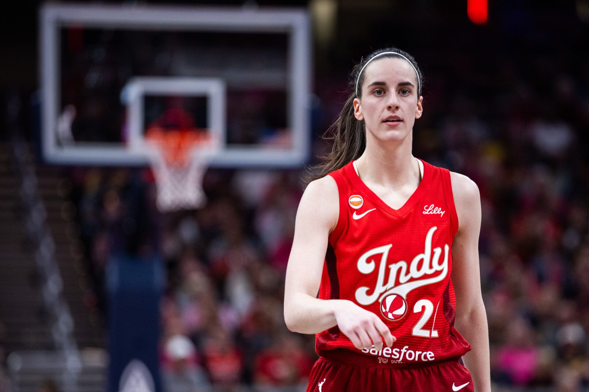 Indiana Fever guard Caitlin Clark (22) in the second half against the Connecticut Sun at Gainbridge Fieldhouse.